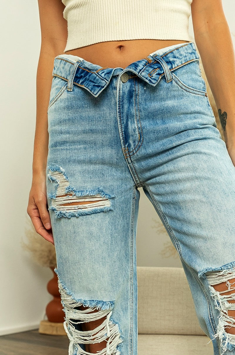 FLIPPED WAIST BAND DENIM JEANS – Shop Snazzies