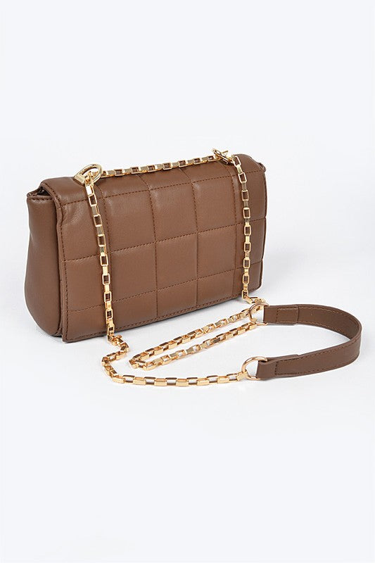 Brown Square Quilt Chain Crossbody