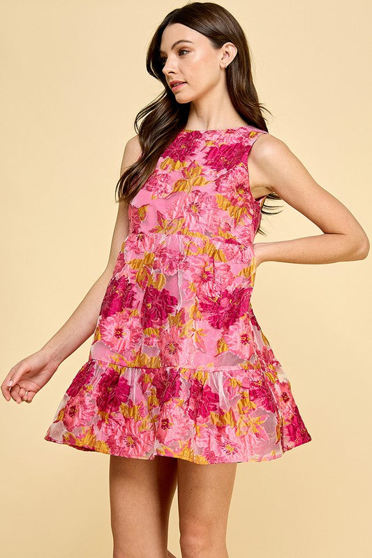Pink & Gold Floral Mini Dress