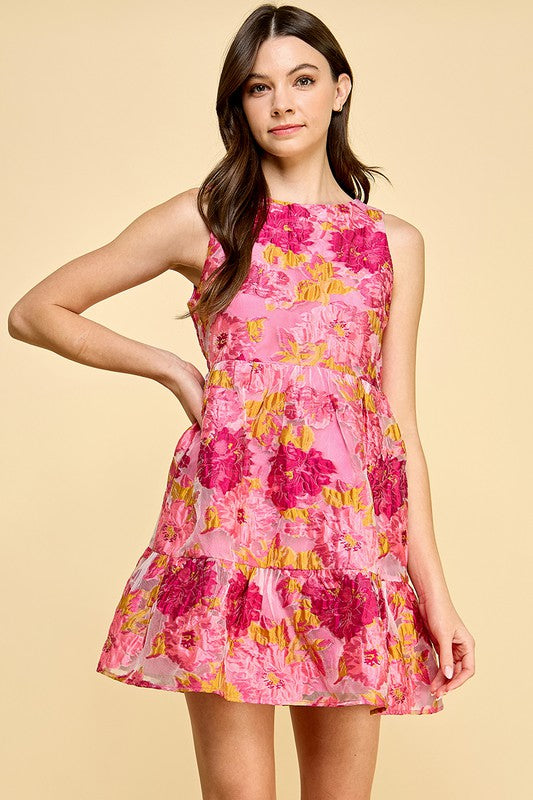 Pink & Gold Floral Mini Dress